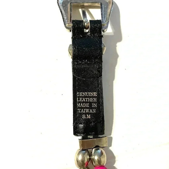 Womens Genuine Leather Wooden Beaded Belt Western Buckle Size Small/Medium - Picture 2 of 10